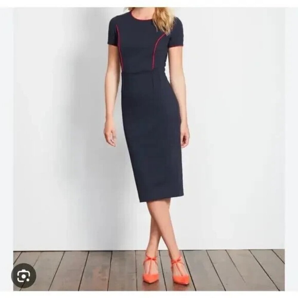 Boden US 4 Navy Blue Marianna Stretch Ponte Sheath Dress Red Detail